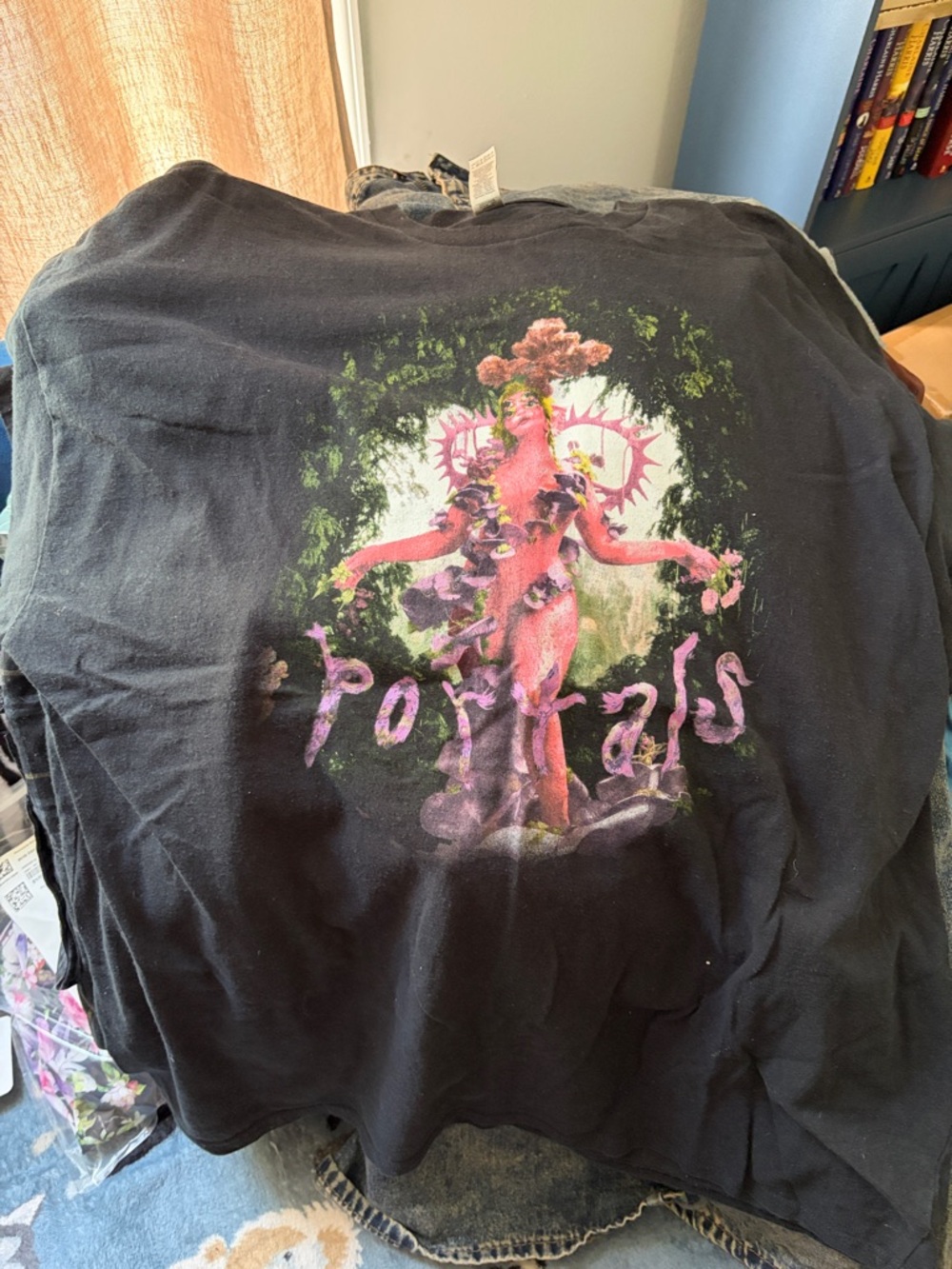 Melanie Martinez portals Gildan Black Short Sleeve Tee with Pink Floral Graphic